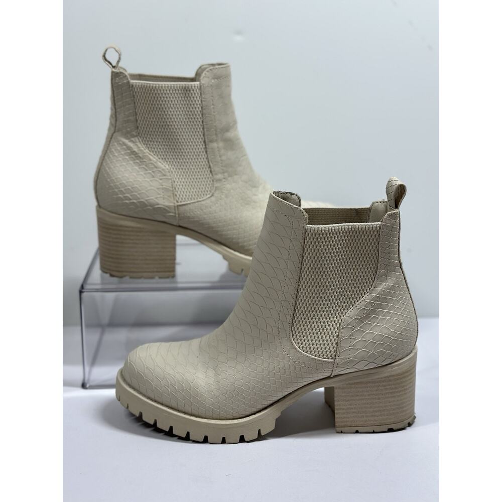 MIA Jonna Ivory Python Slip On Ankle Lug Sole Chelsea Bootie Women's 7.5 Vegan